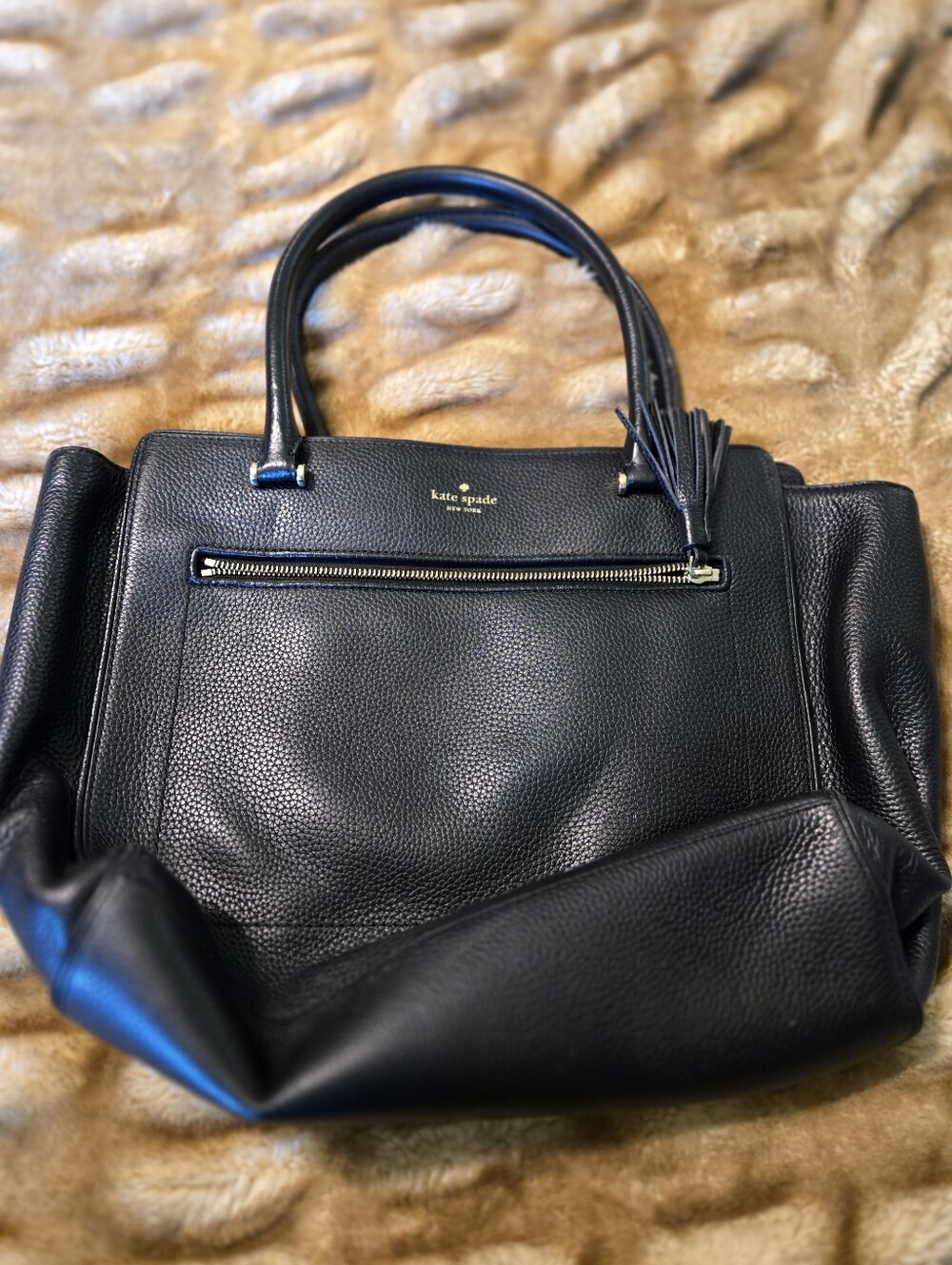 kate spade Black Pebbled Leather Tote with Tassel